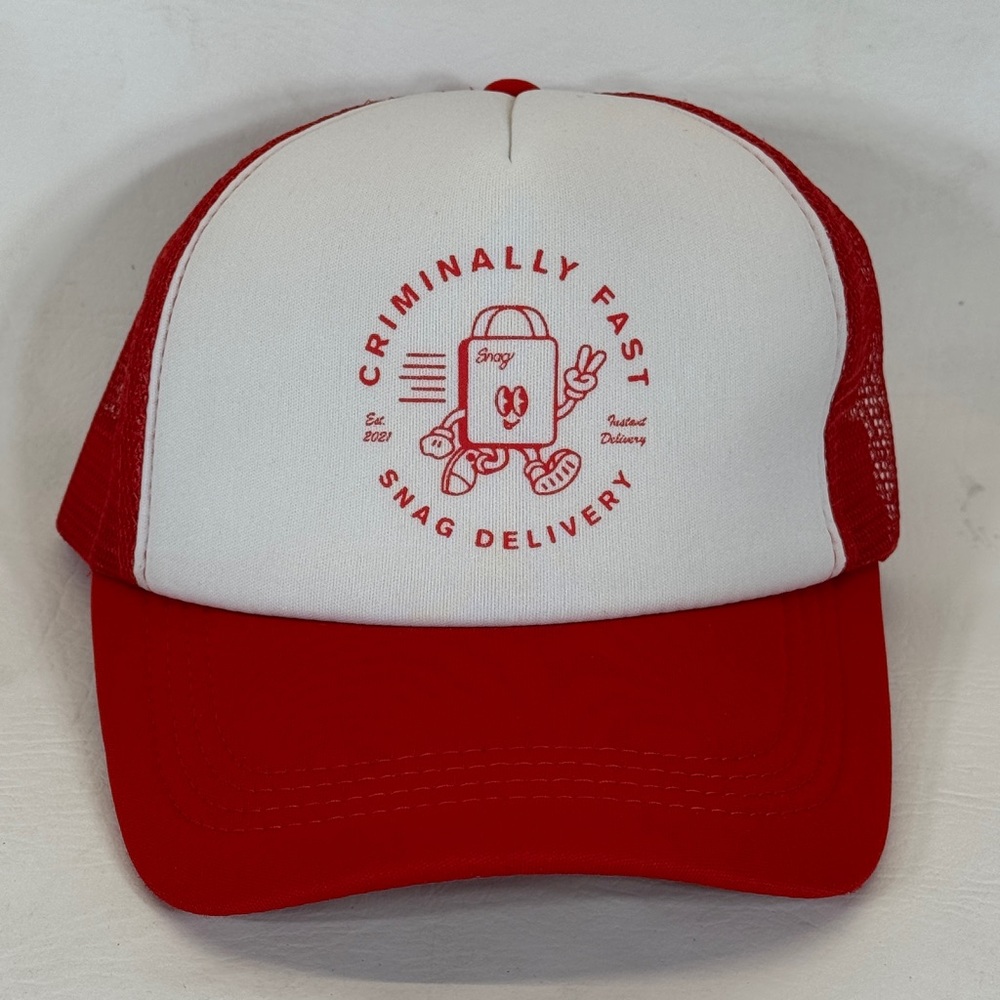 Super “Fast Snag Delivery” Trucker Hat – Red/White Mesh Cap Campus Couriers